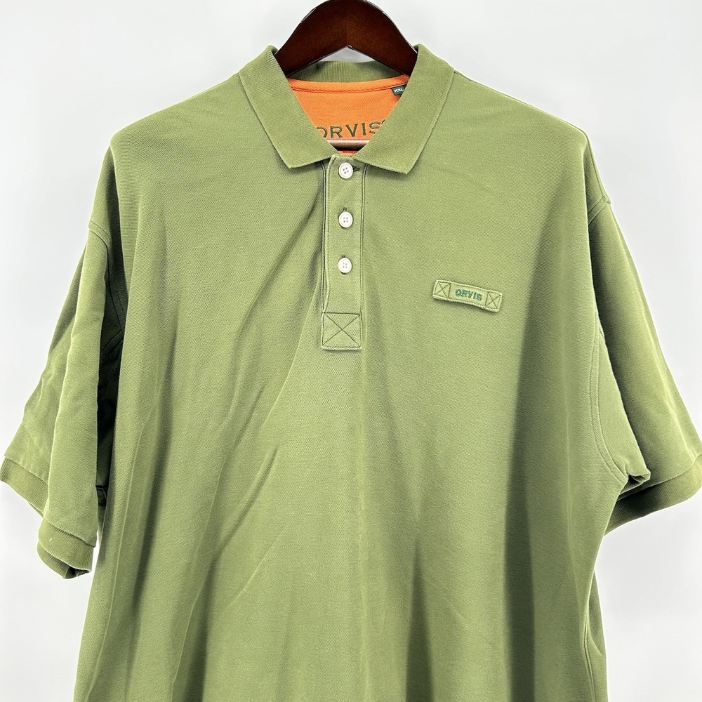 Orvis Signature Polo Shirt Mens 2XLT Olive Green Pique Logo Cabincore Heritage - Picture 2 of 11
